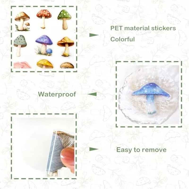 Cartoon Mushroom Stickers - 50 Pcs Clear PET Mushroom Aesthetic Stickers for Scrapbook, Journal, Junk Journal, Collage - Waterproof Transparent for Resin, Craft & Scrapbook Supplies - Image 5